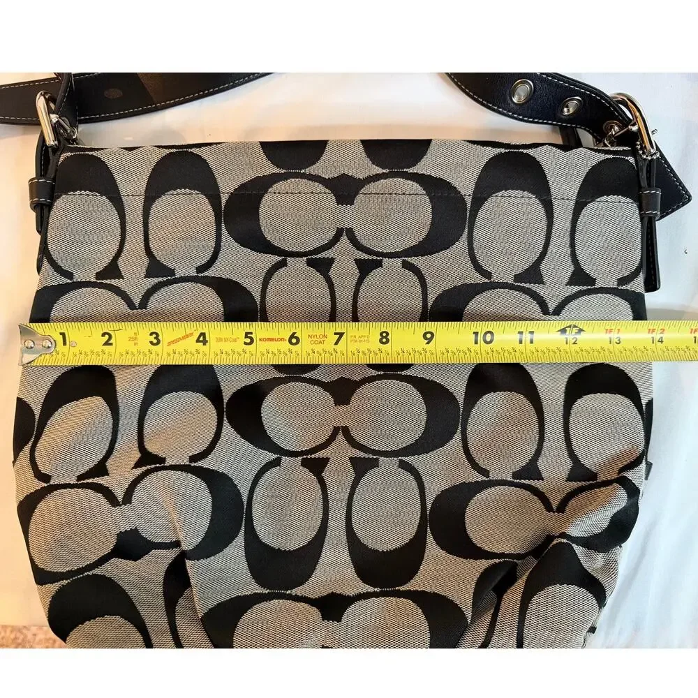Coach Signature Canvas Shoulder Bag Black Gray Monogram Crossbody Purse Classic - Picture 9 of 15